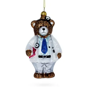 Caring Doctor Bear - Blown Glass Christmas Ornament