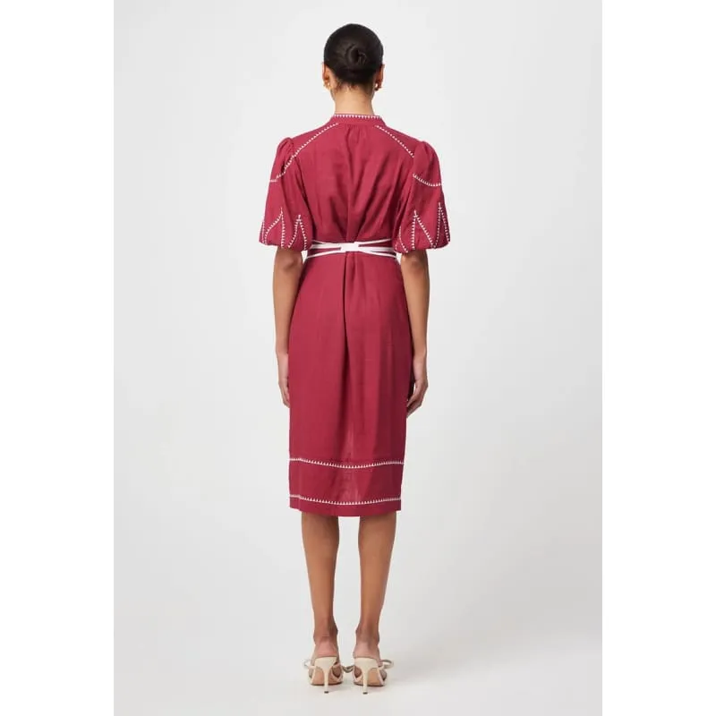 Carlyle Embroidered Linen Viscose Dress | Crimson