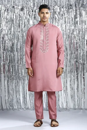 CARMINE PINK KURTA SET WITH INTRICATE EMBROIDERY AROUND NECKLINE