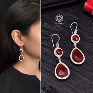 Carnelian Drop Silver Earrings