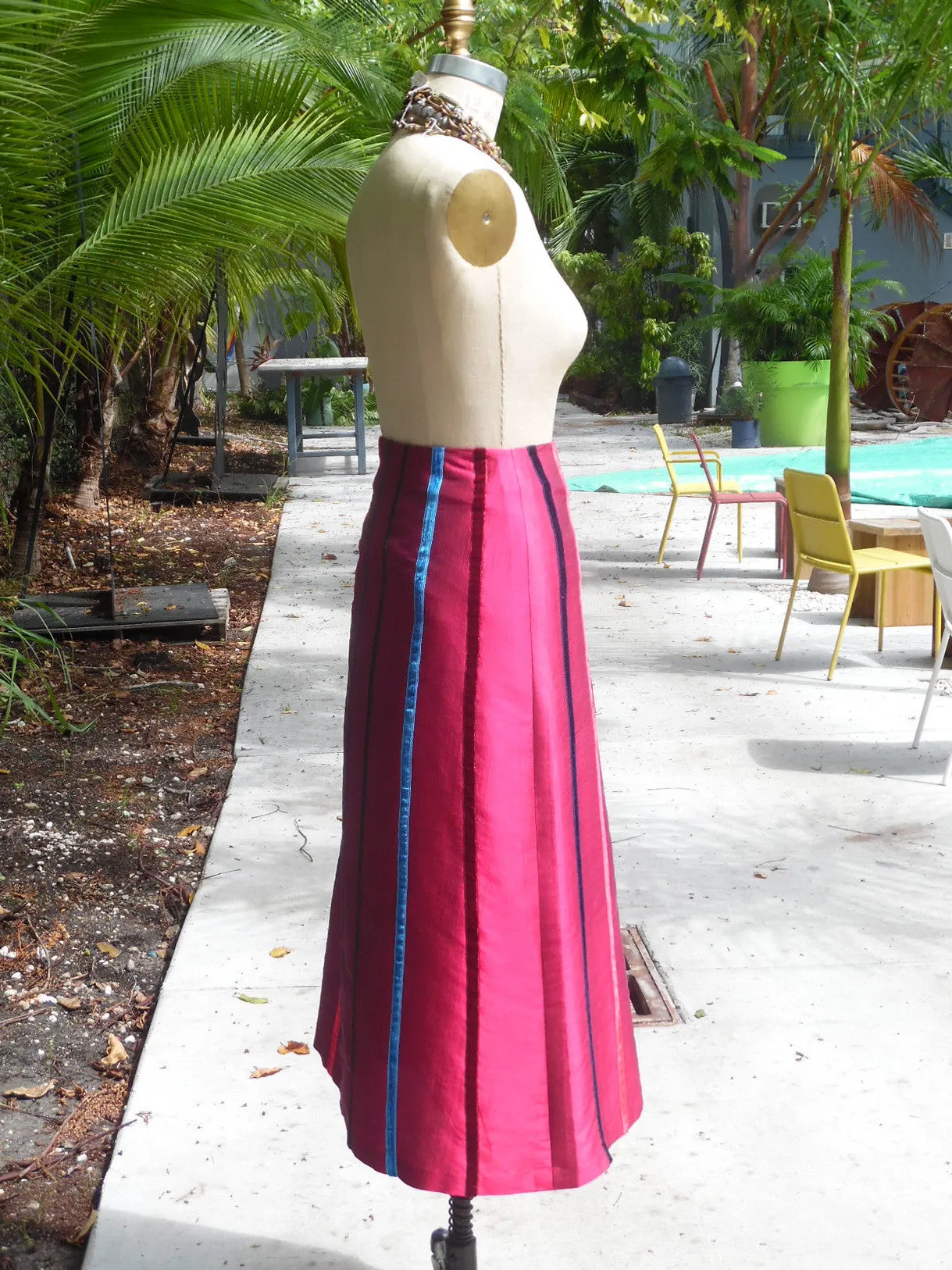 Carnival Skirt Thai Silk And Velvet Ribbons Garnet