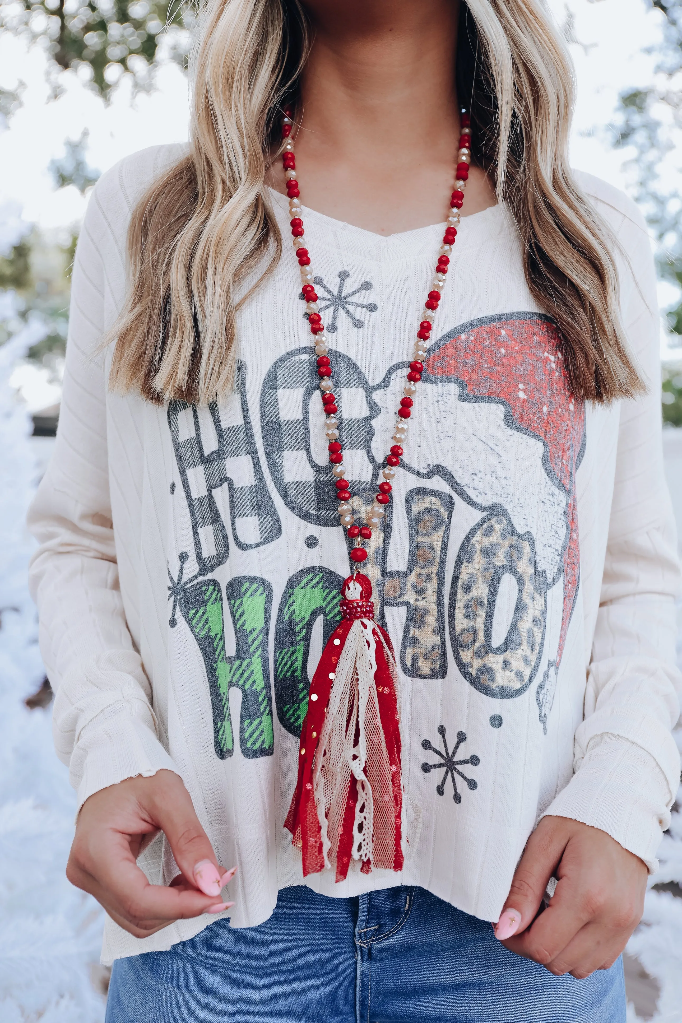 Carol Tassel Statement Necklace and Earring Set - Red