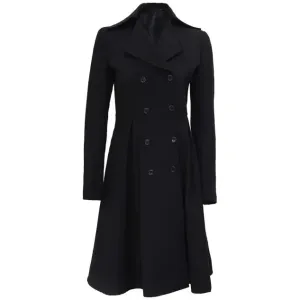 Carol Women's Elegant Black Double Breasted Long Wool Trench Coat