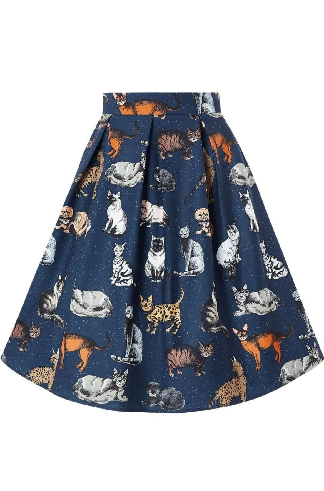 Carolyn Box Pleat Skirt in Blue Cat Print