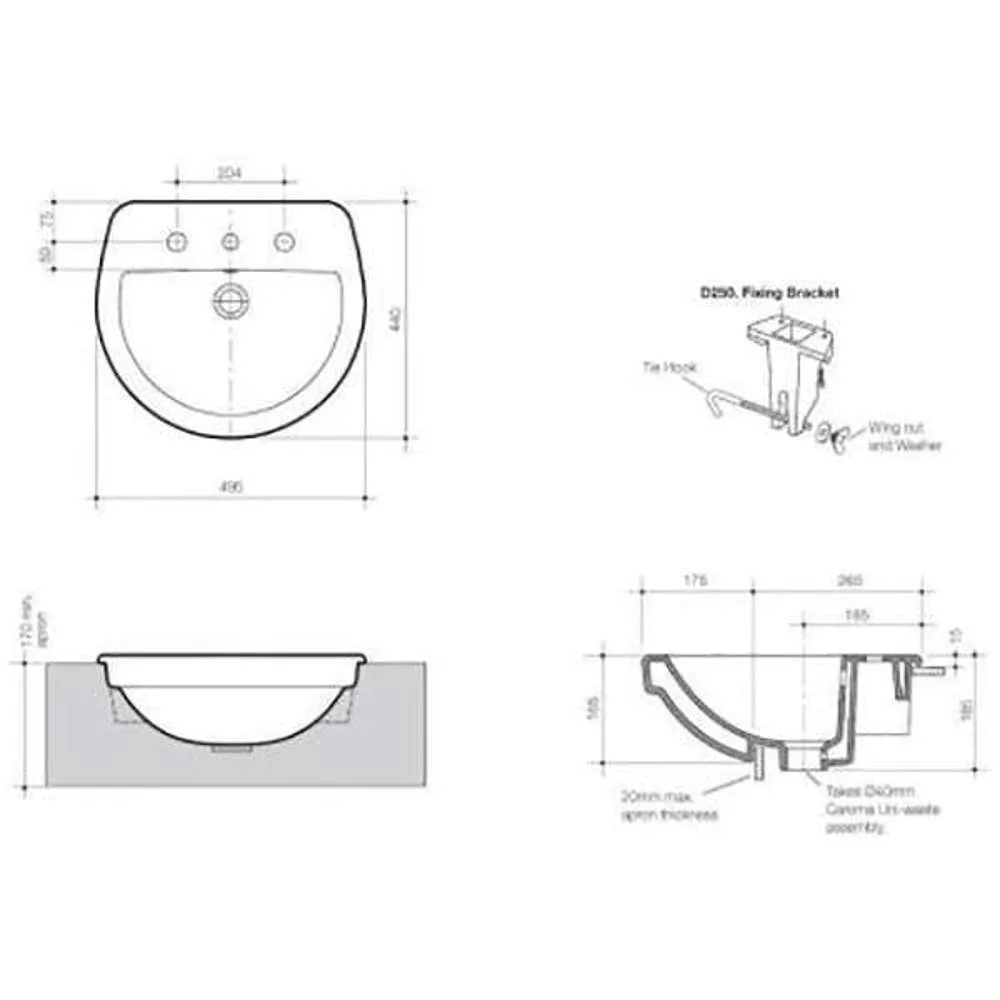 Caroma Cosmo Semi Recessed Basin 1TH White