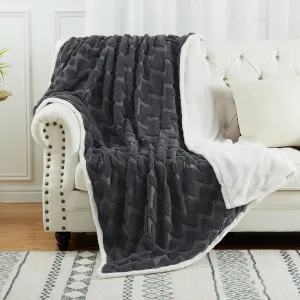 CAROMIO Sherpa Fleece Soft Plush Jacquard Fluffy Throw Blanket Grey 60" x 80"