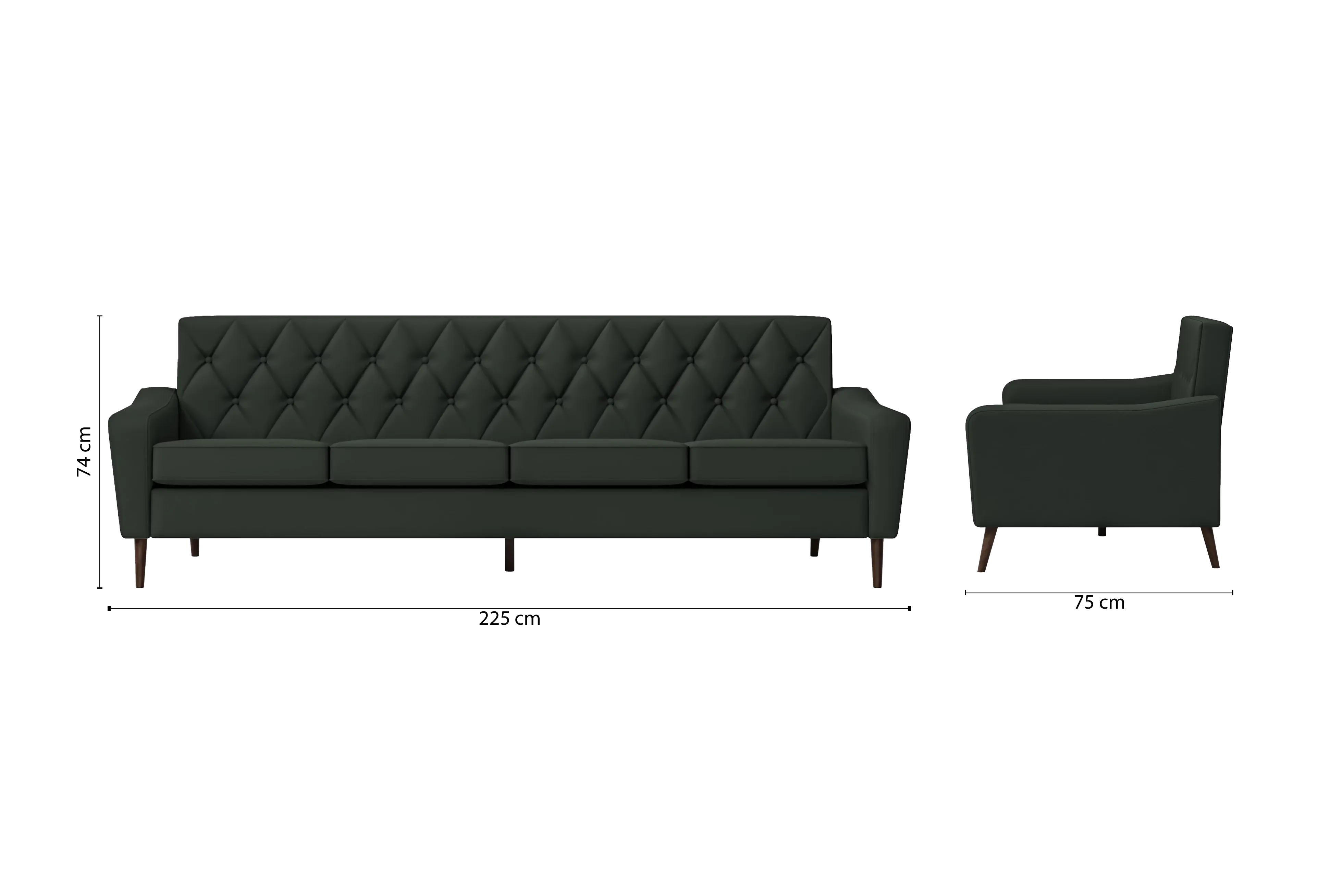 Carpi 4 Seater Sofa Green Leather