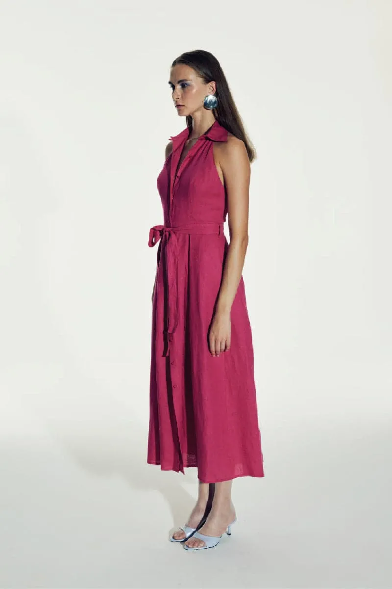 CARRIE BERRY PINK LINEN MAXI DRESS