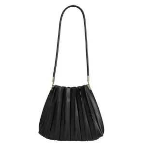 Carrie Pleated Vegan Shoulder Bag in Black