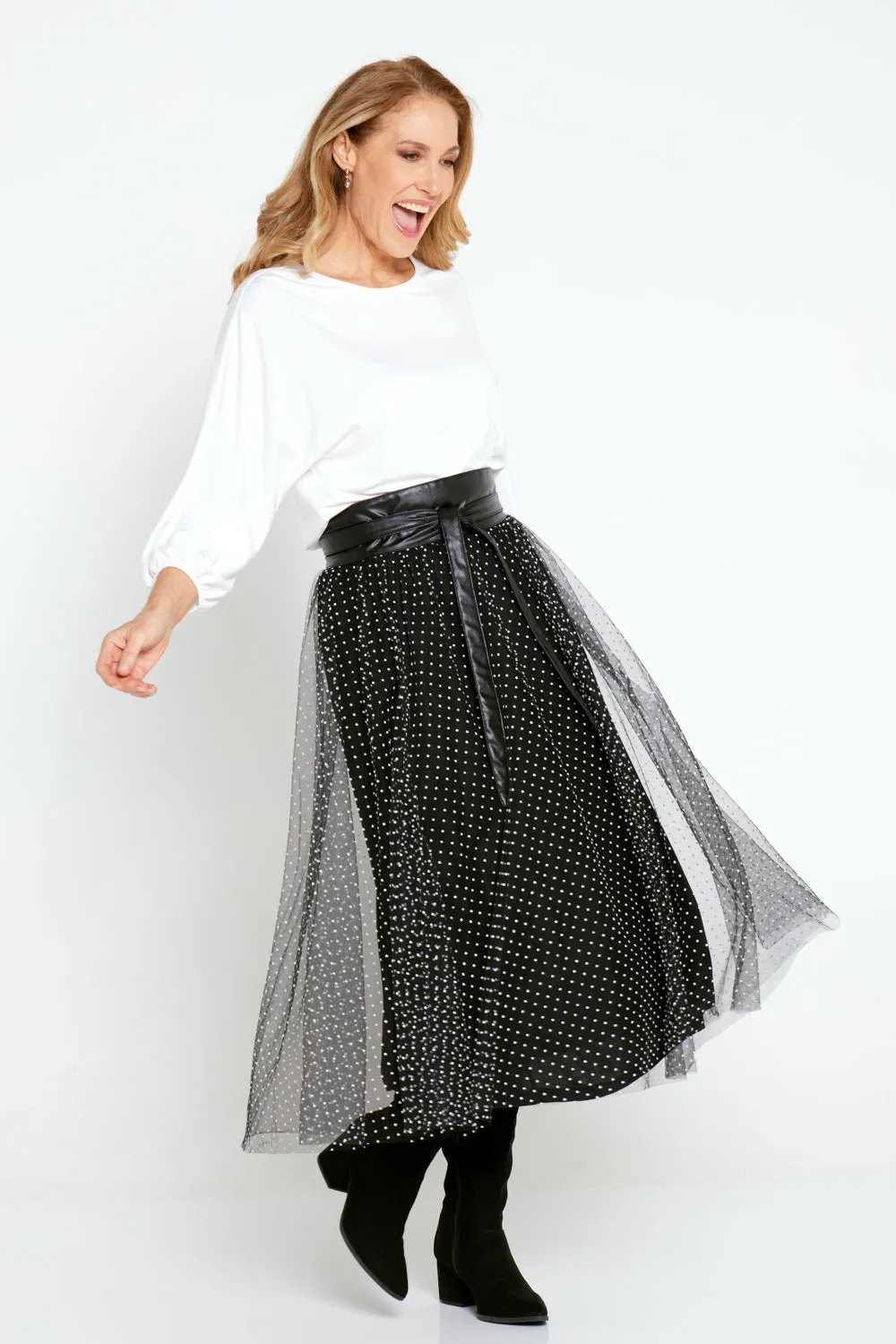 Carrie Tulle Skirt - Black/Micro Spot