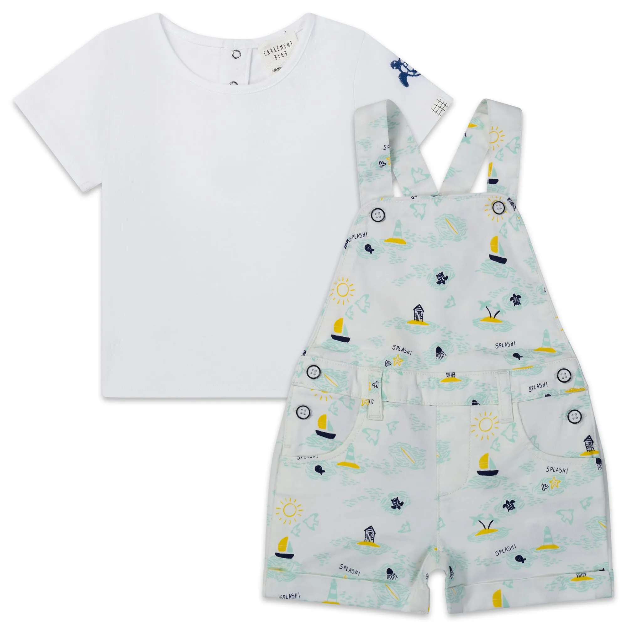 Carrément Beau T Shirt   Dungarees Set Summer Infant White