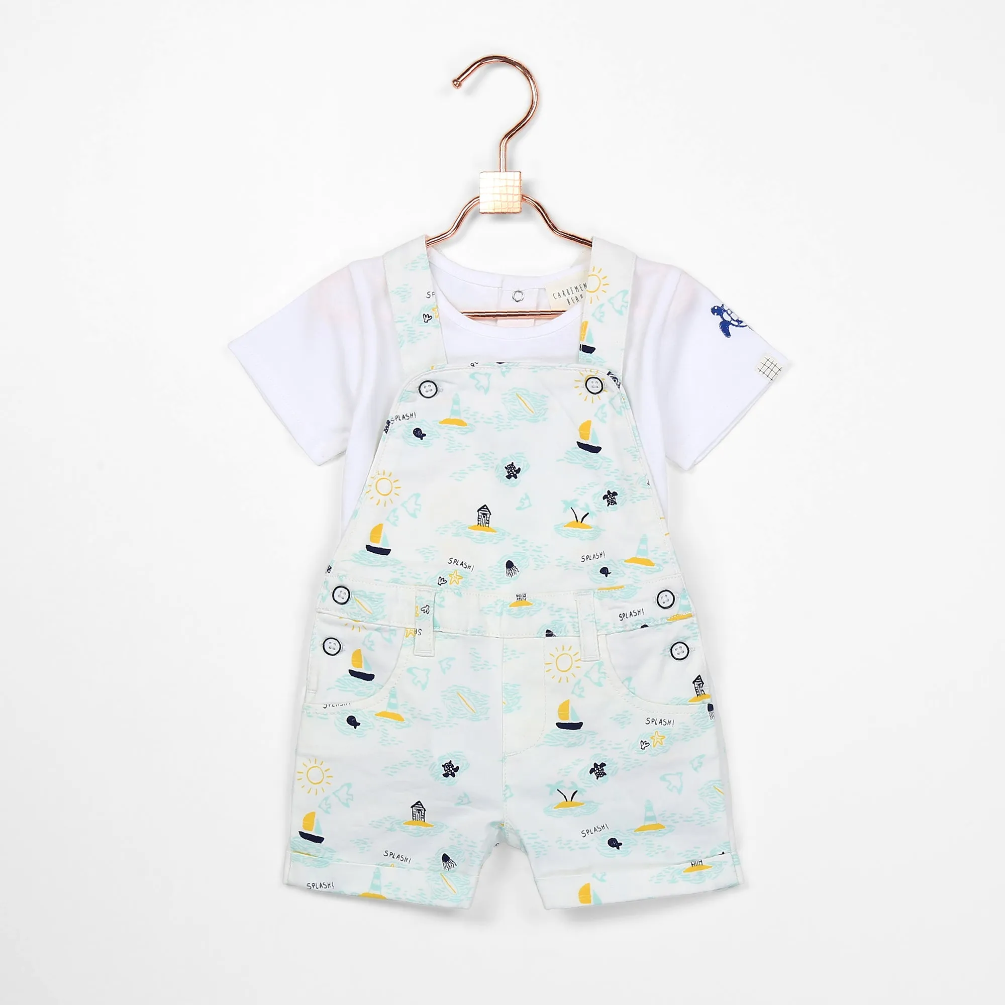 Carrément Beau T Shirt   Dungarees Set Summer Infant White