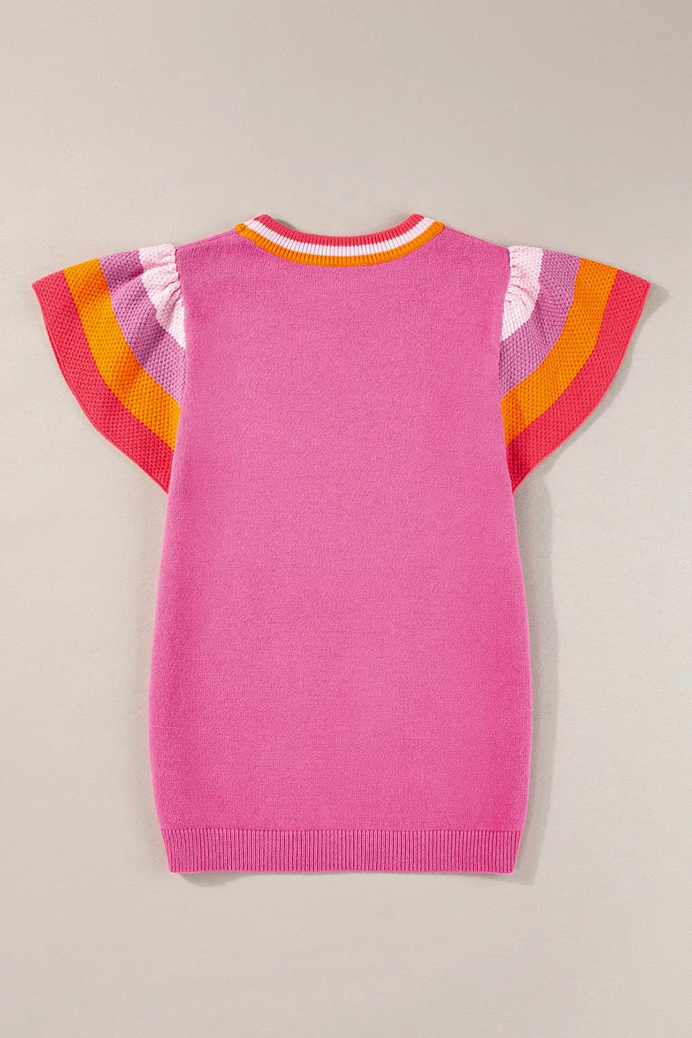 Carrot Contrast Color Striped Sleeve Knitted Tee