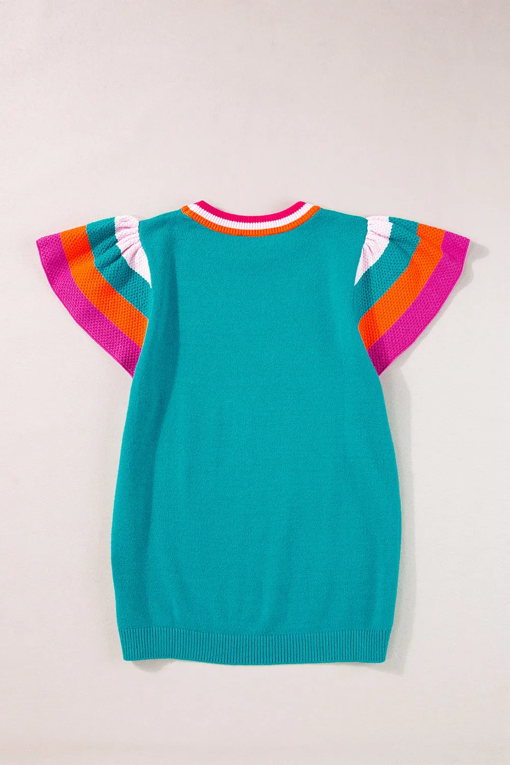 Carrot Contrast Color Striped Sleeve Knitted Tee