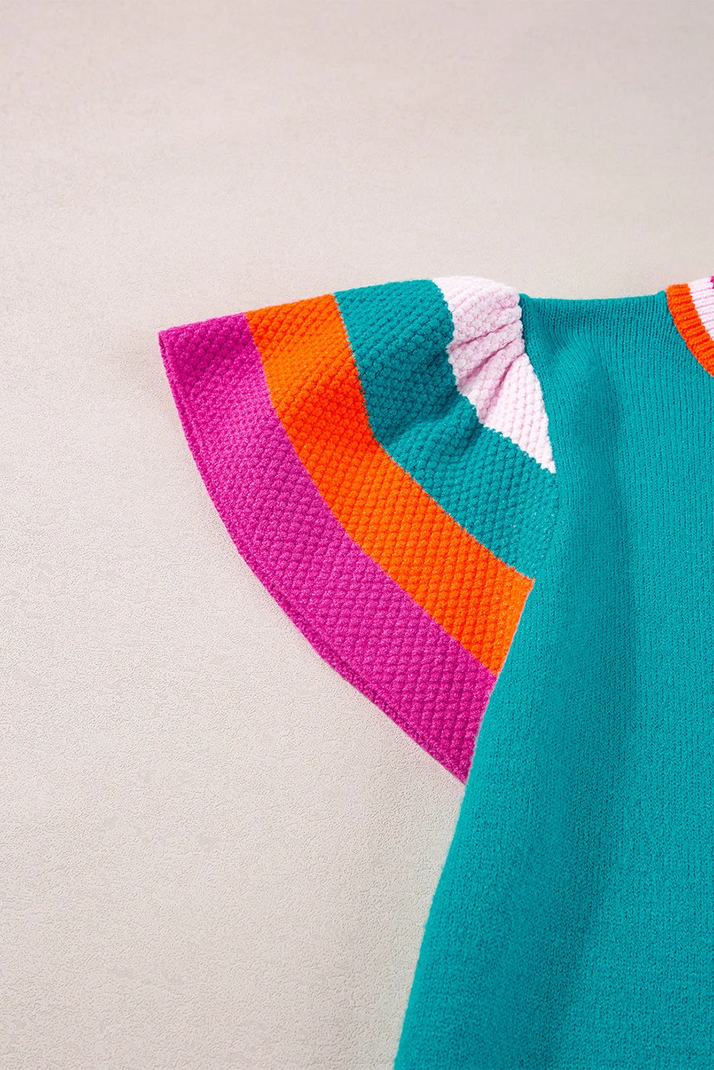 Carrot Contrast Color Striped Sleeve Knitted Tee