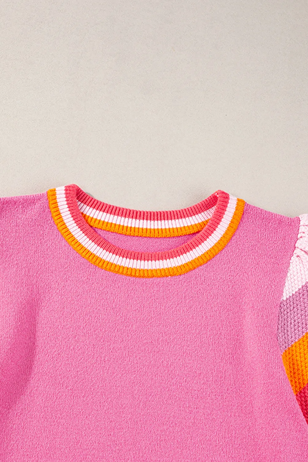 Carrot Contrast Color Striped Sleeve Knitted Tee