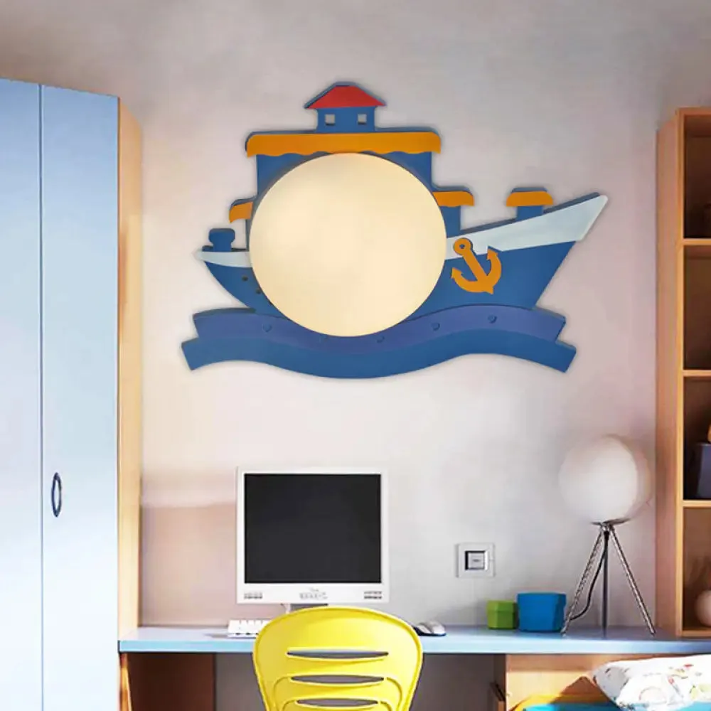 Cartoon Boat Kids Room Sconce – LED Wall Light Fixture for Playful Illumination