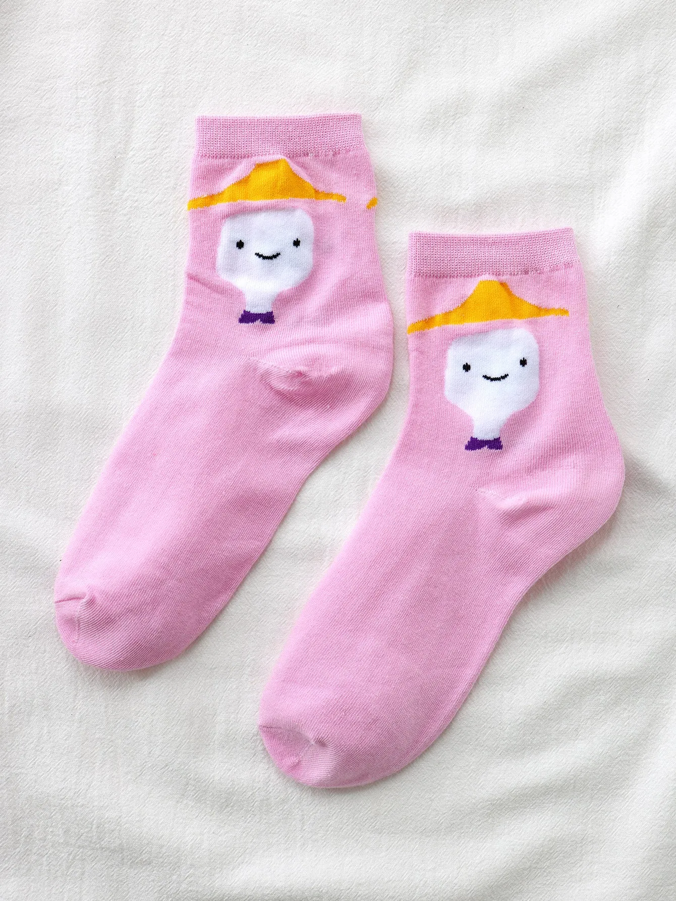 Cartoon Bow With Hat Crew Socks Funny Socks for Women Novelty Socks Funky Socks