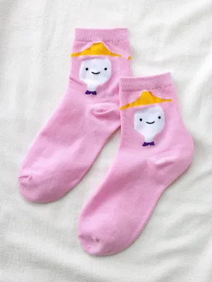 Cartoon Bow With Hat Crew Socks Funny Socks for Women Novelty Socks Funky Socks