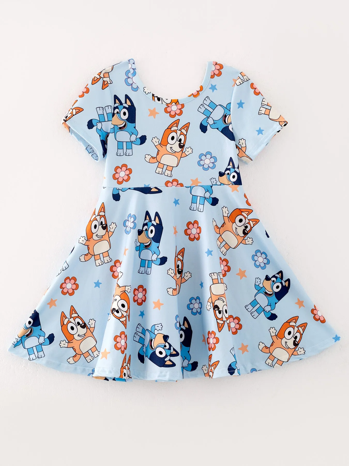 Cartoon Girls Blue Milk Silk Dress