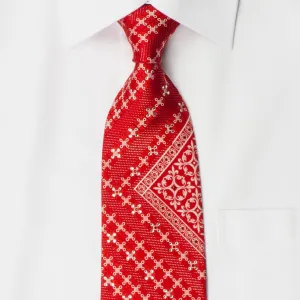 Cartouche Fleur De Lis On Red Rhinestone Necktie With Silver Sparkles