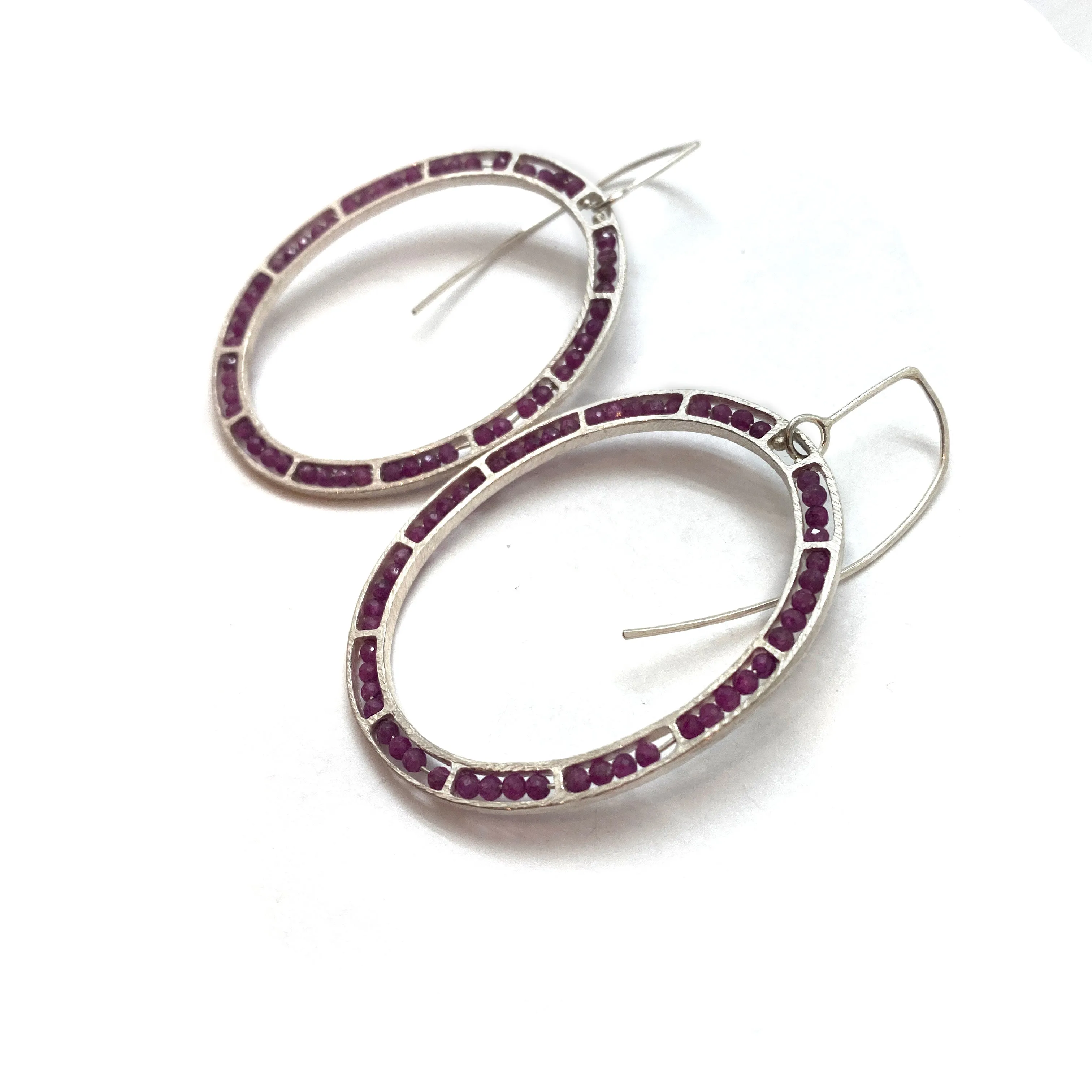 Carved Open Oval Earrings - Ruby