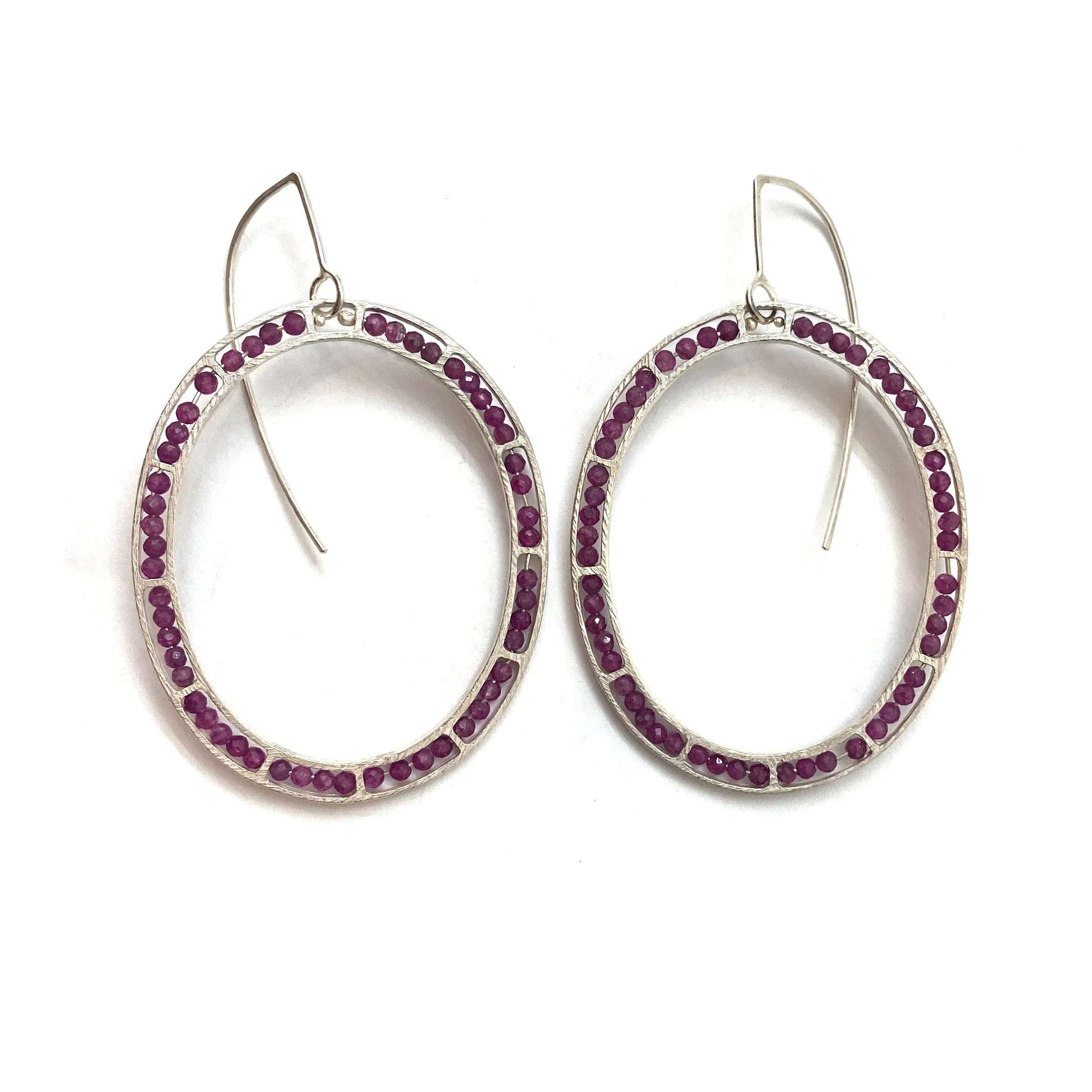 Carved Open Oval Earrings - Ruby