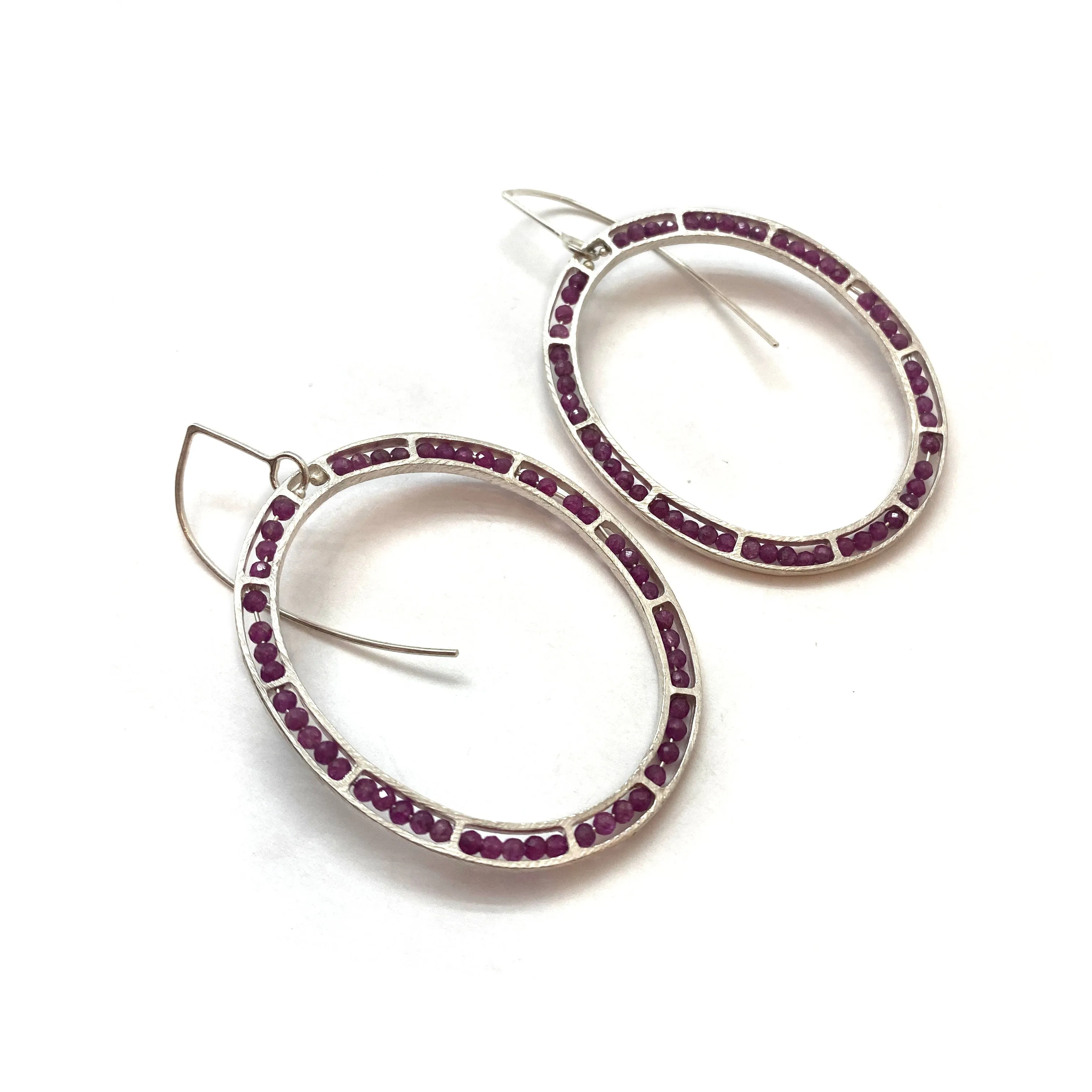 Carved Open Oval Earrings - Ruby