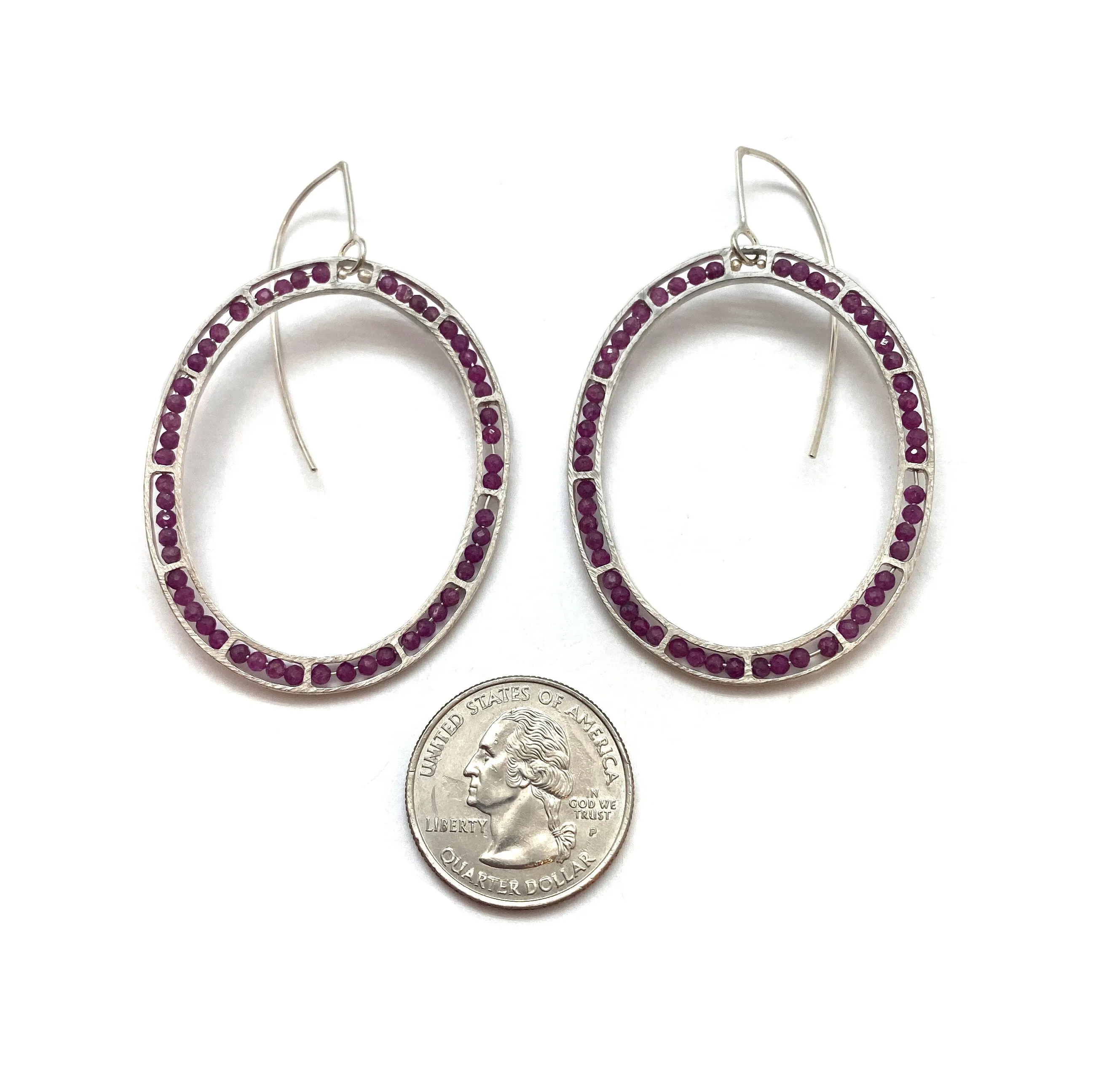 Carved Open Oval Earrings - Ruby