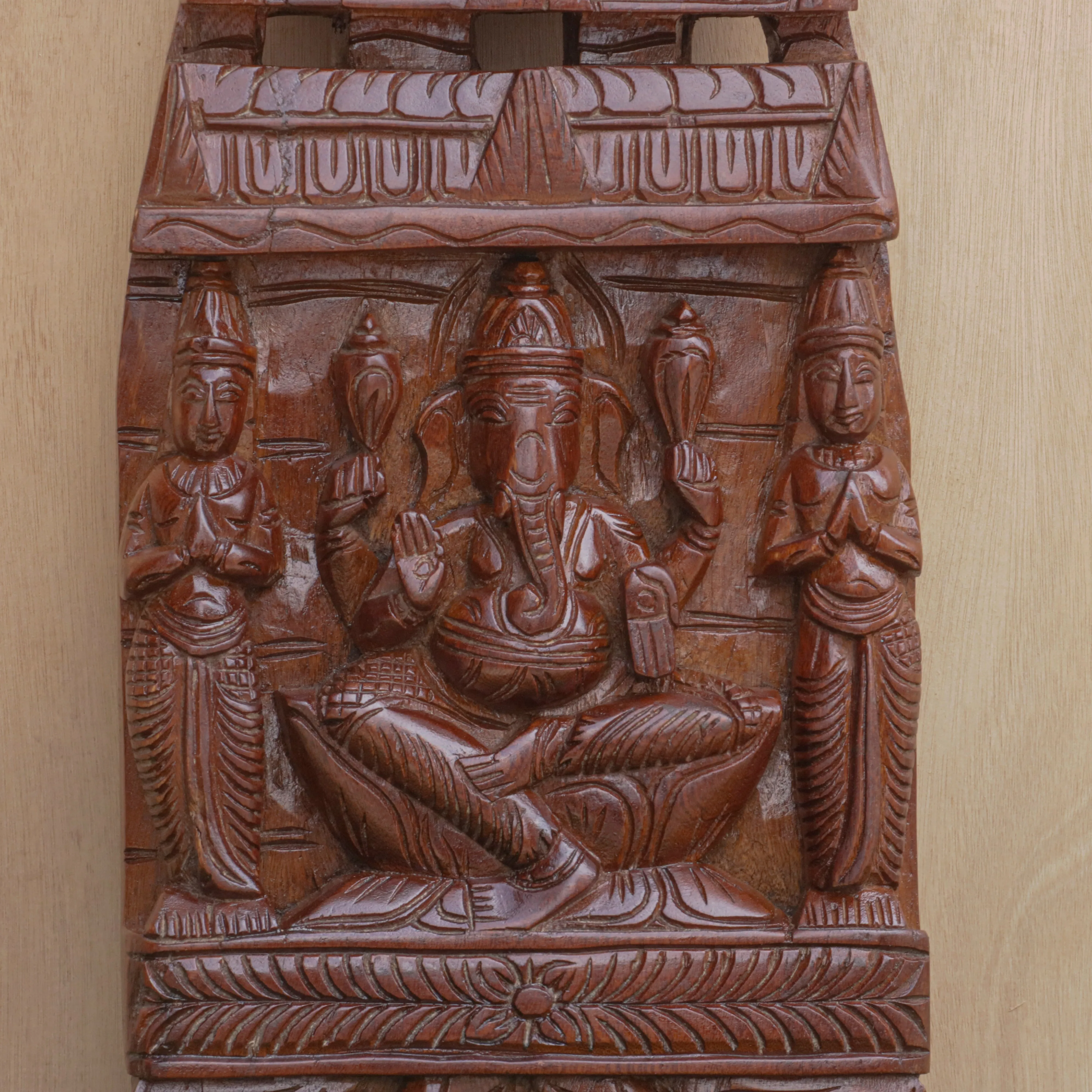 Carved Wooden Ganesh Ji Panel