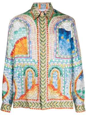 Casablanca Long Sleeve Silk Shirt in mosaic de damas