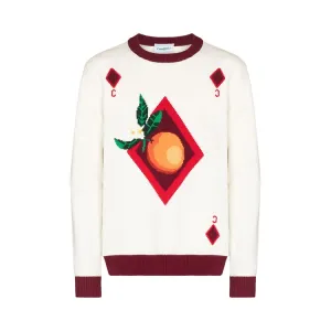 Casablanca Orange Card Intarsia Sweater 'Off White', white