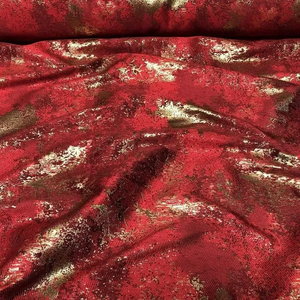 Cascade Jacquard Wholesale Fabric in  Red and Gold