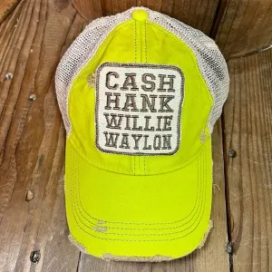 Cash Hank Willy Waylon Hat on Lime