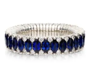 Cashmere 2 Row Blue Sapphire Marquise and Diamond Stretch Ring by Roberto Demeglio