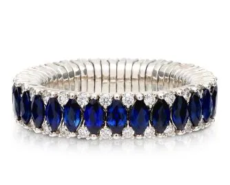 Cashmere 2 Row Blue Sapphire Marquise and Diamond Stretch Ring by Roberto Demeglio