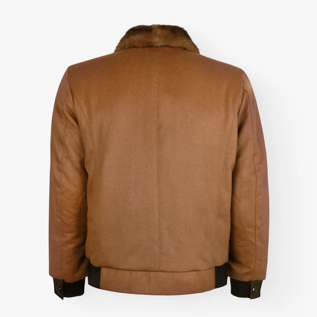 Cashmere & Python Leather Flight Jacket With Mink Fur