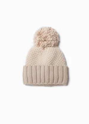 Cashmere Blended Chunky Knit Hat with Pom Pom