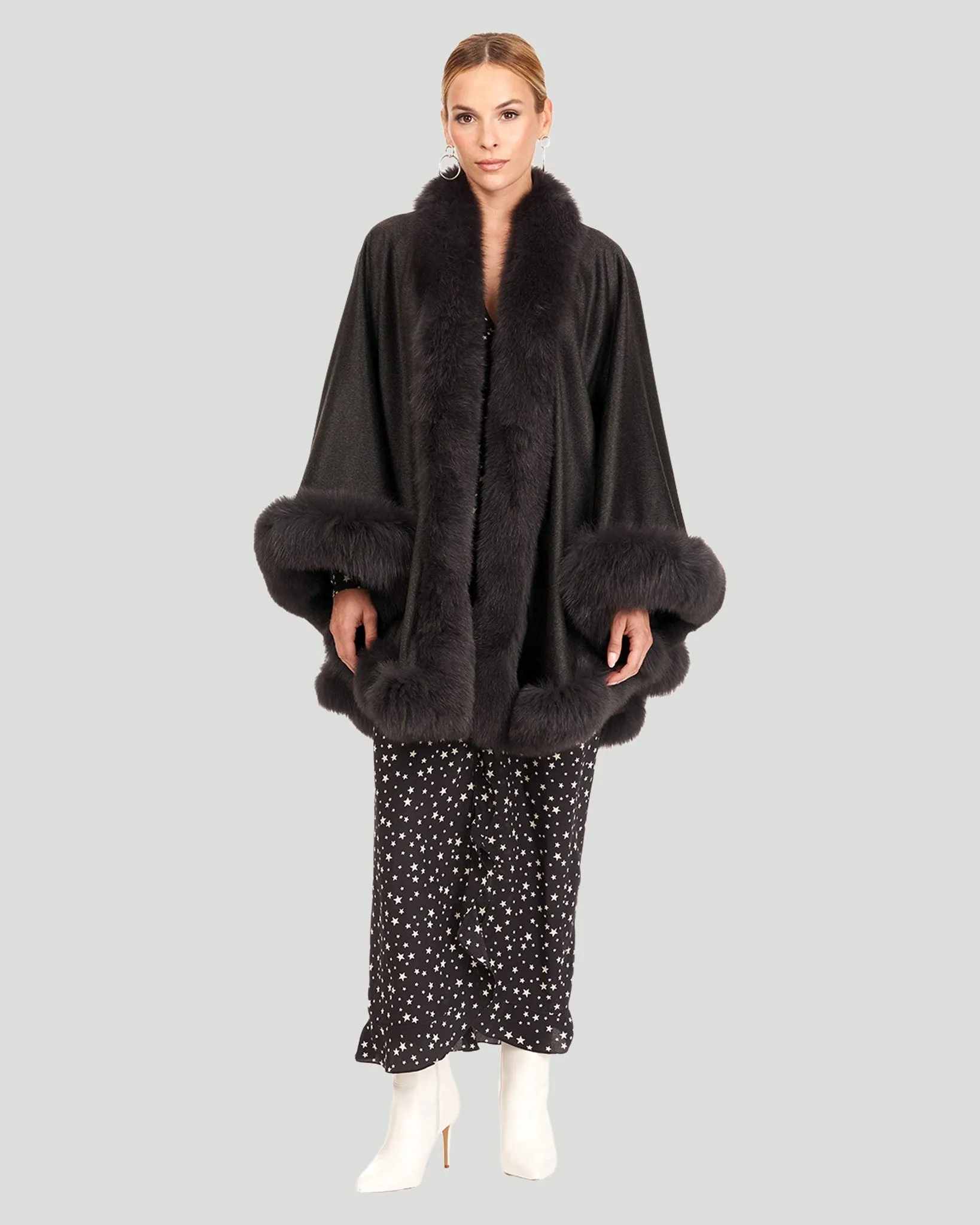 Cashmere Cape with Fox Trim