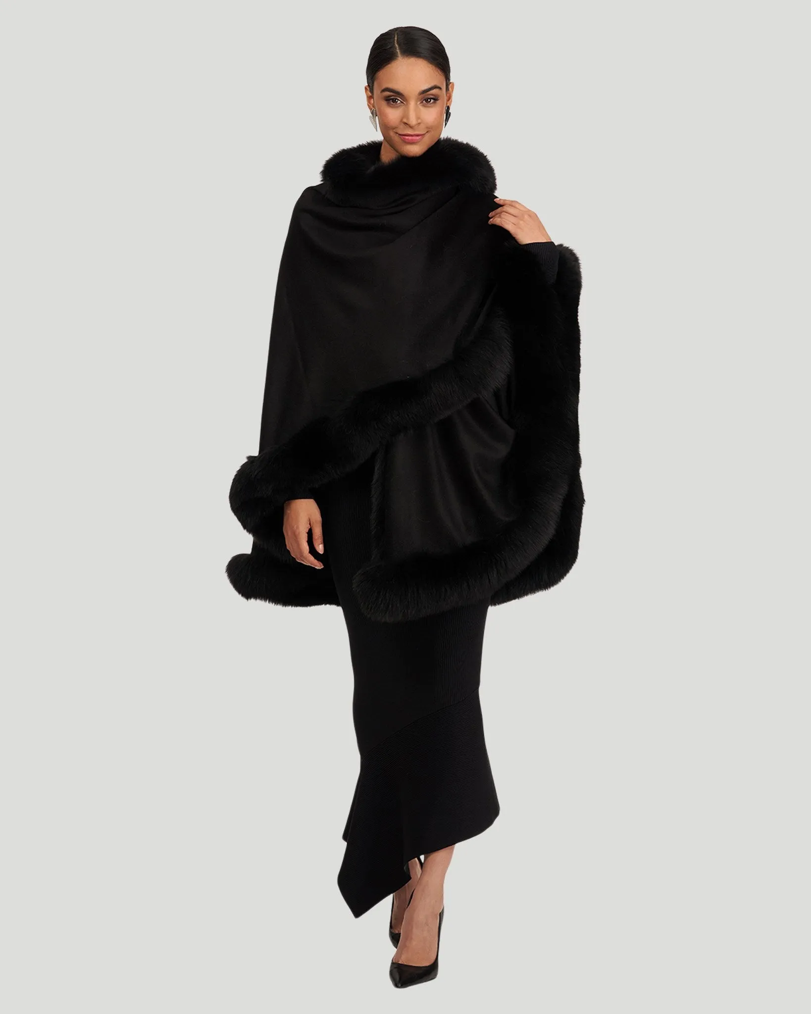 Cashmere Cape with Fox Trim