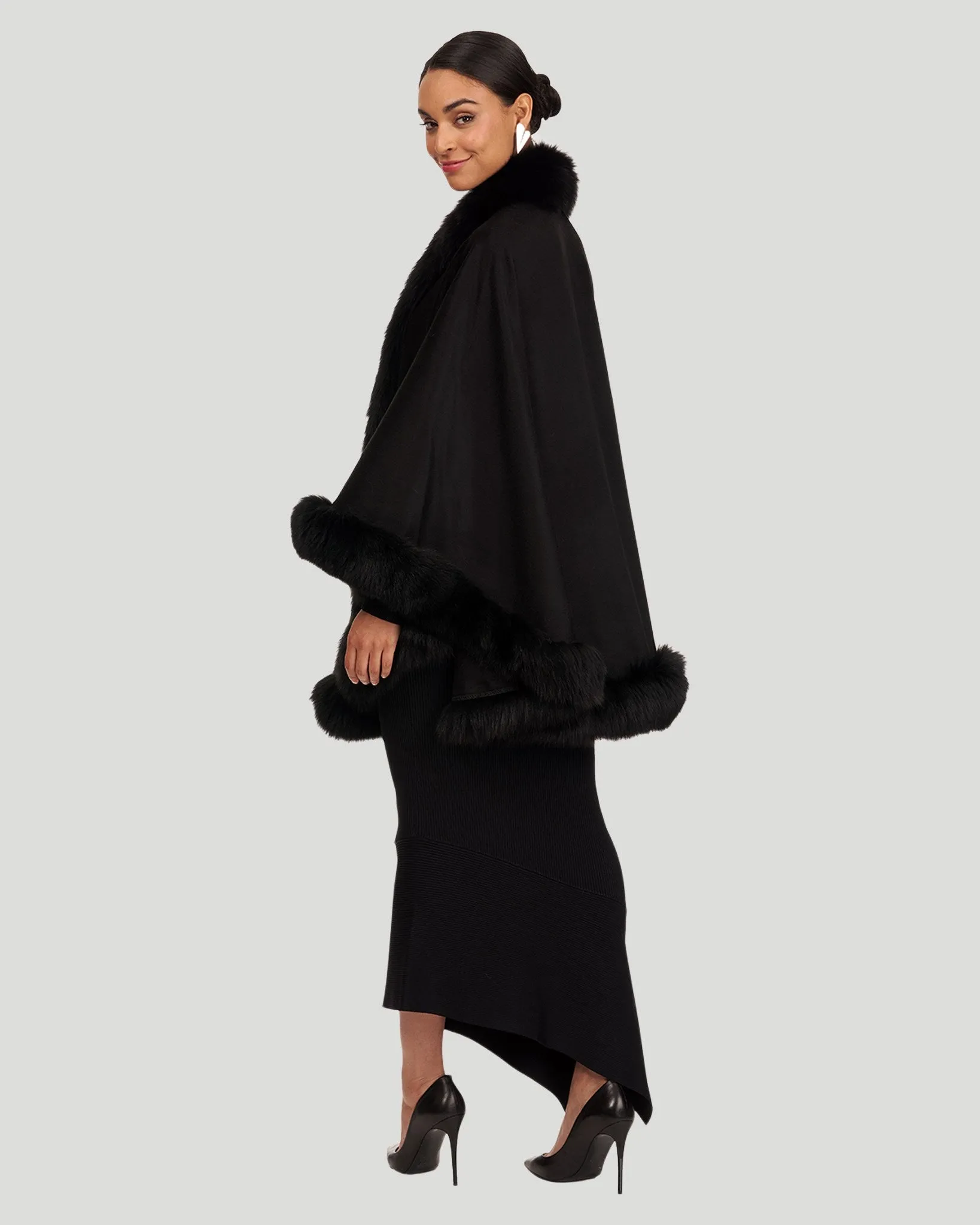 Cashmere Cape with Fox Trim