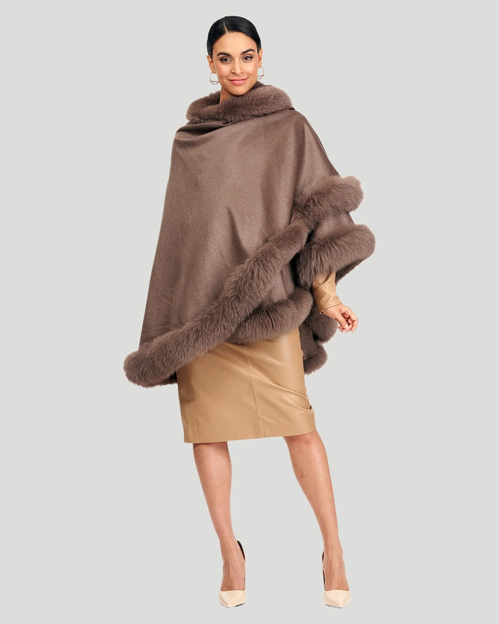 Cashmere Cape with Fox Trim