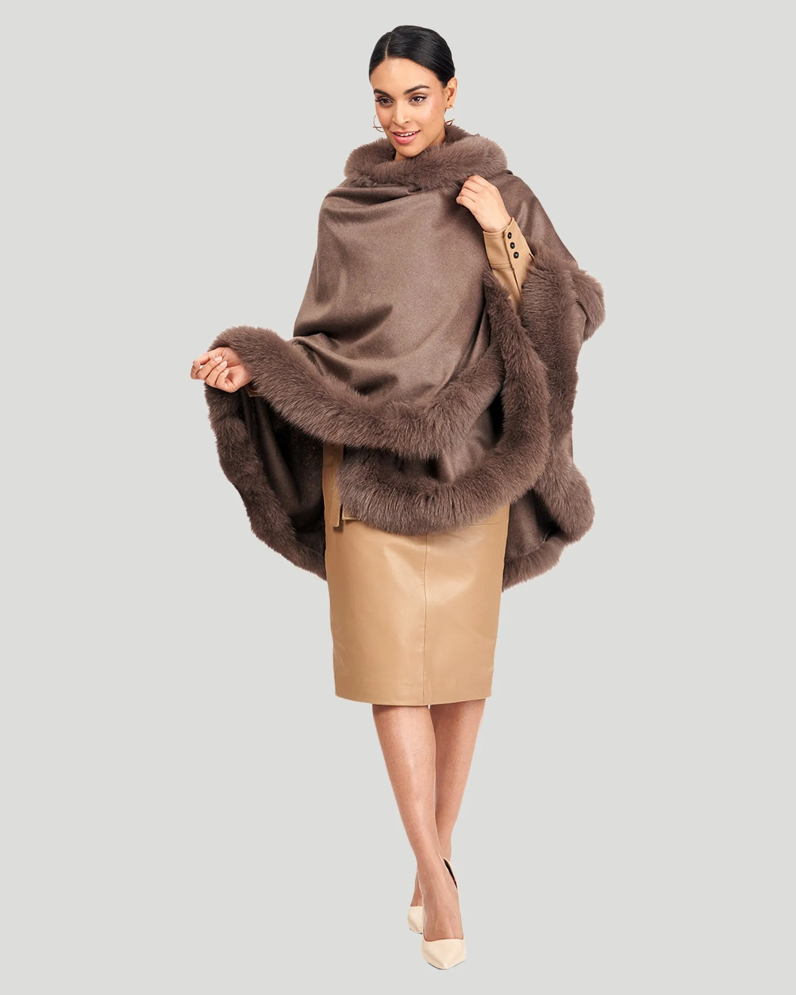 Cashmere Cape with Fox Trim