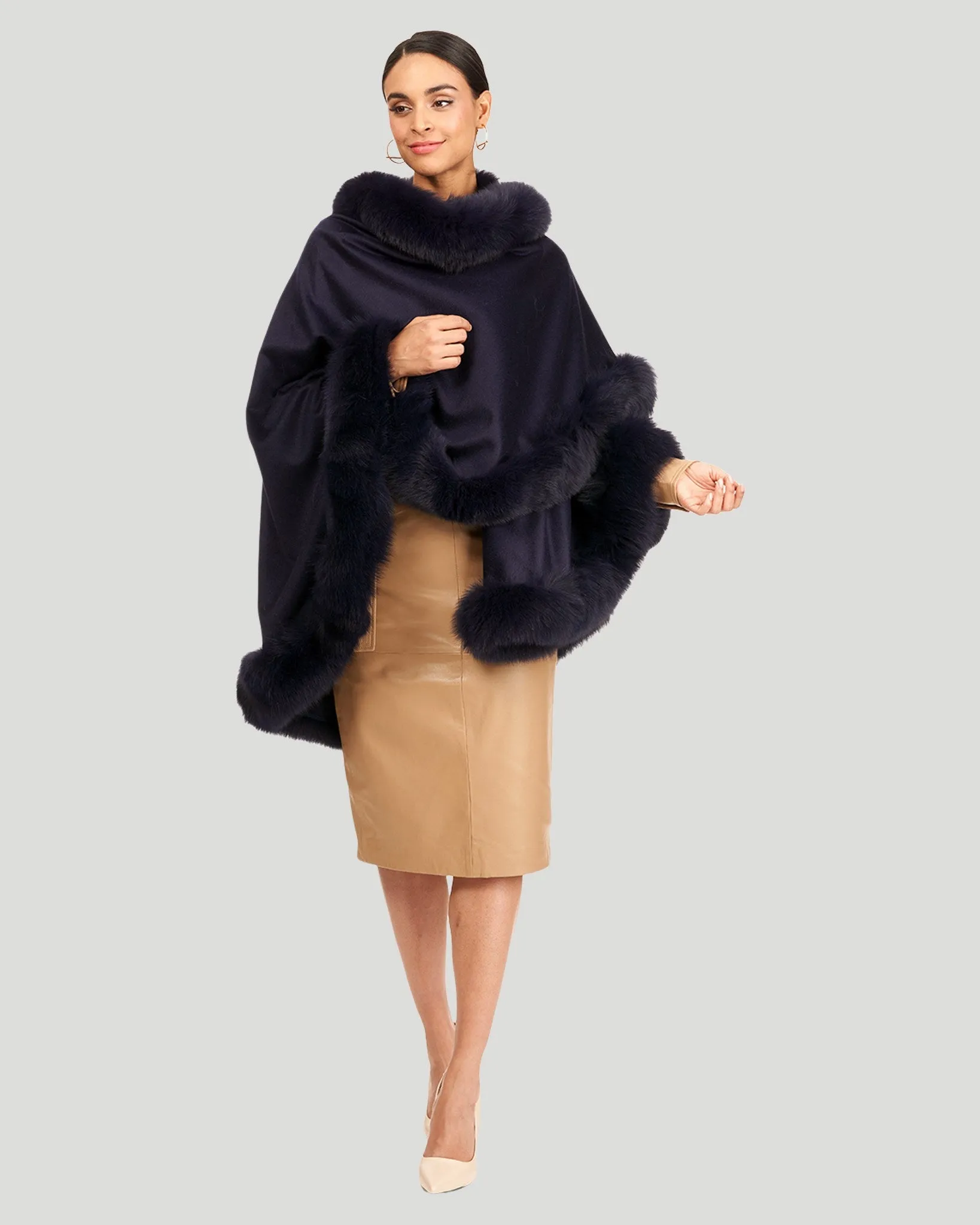 Cashmere Cape with Fox Trim