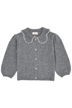 CASHMERE CARDIGAN W. COLLAR - GREY MEL