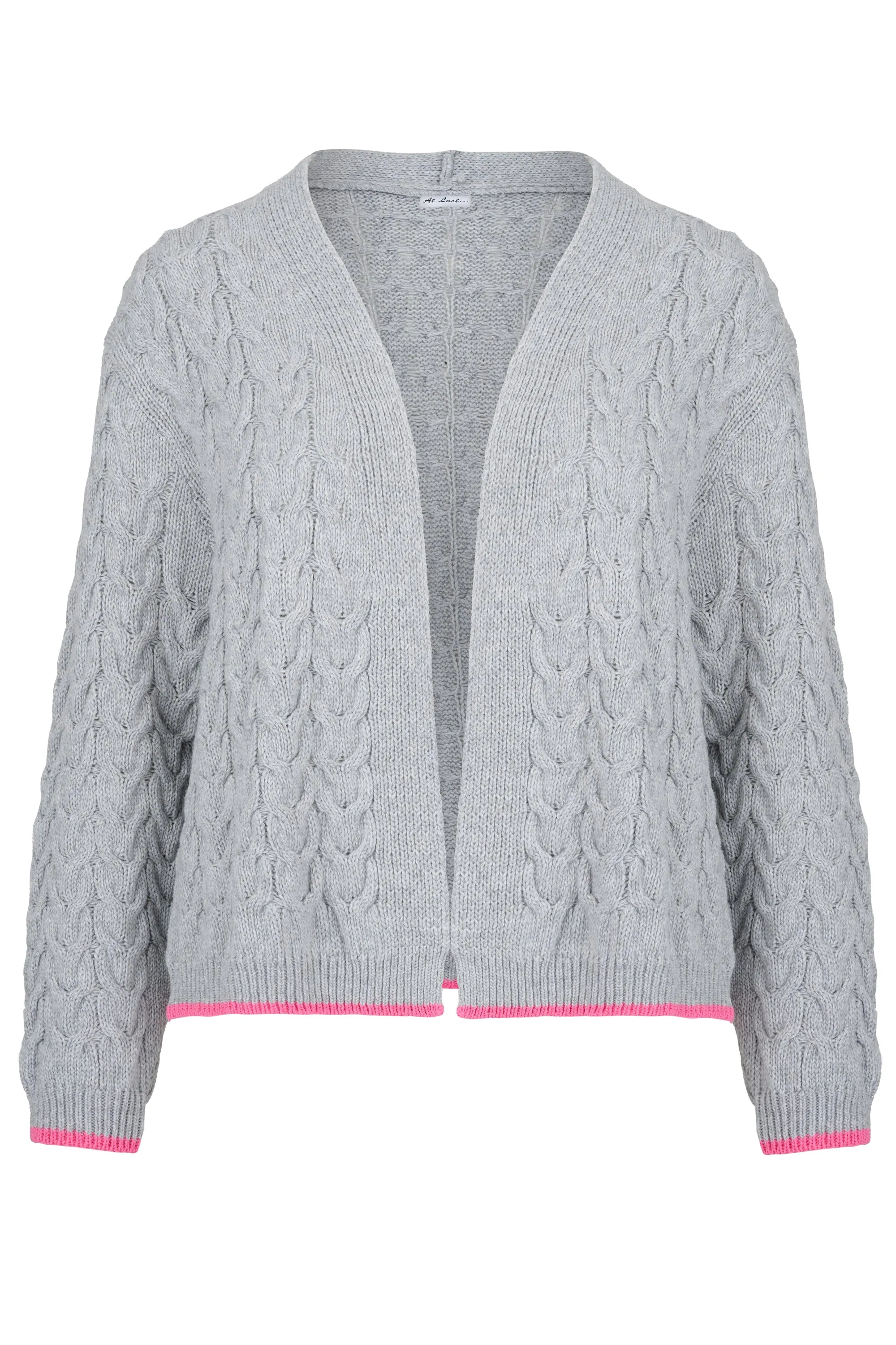 Cashmere Mix Double Ply Cable Knitted Cardigan Grey