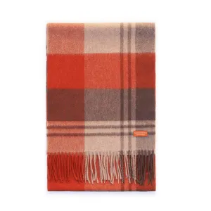 Cashmere Plaid Fringe Scarf - Copper Red