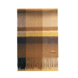 Cashmere Plaid Fringe Scarf - Ochre