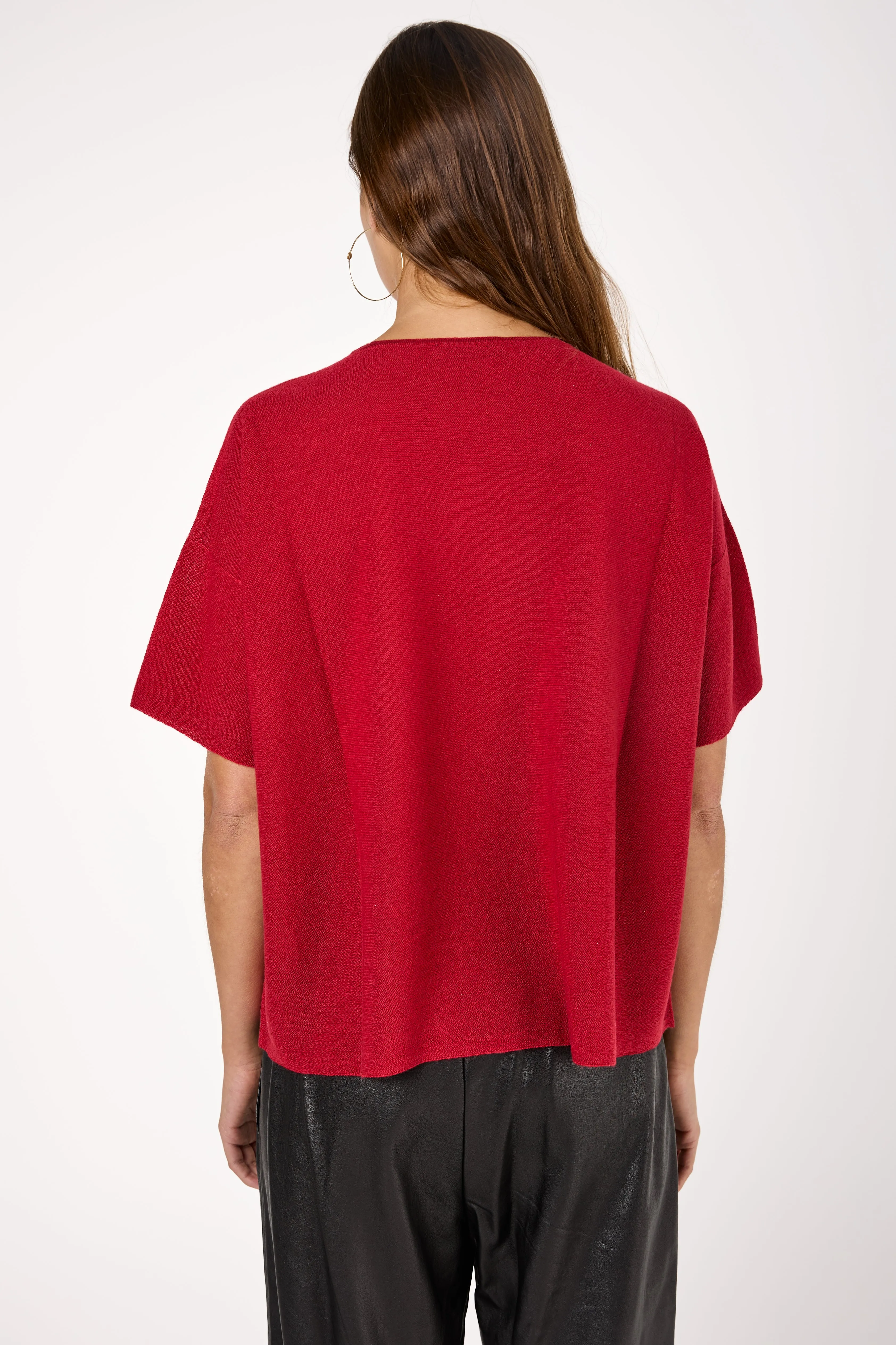 Cashmere Short Sleeve Knit Sweater in Rosso