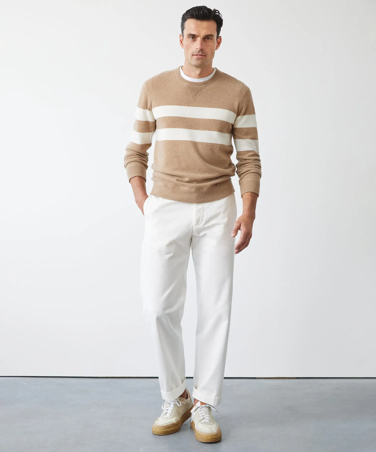 Cashmere Stripe Sweatshirt in Camel